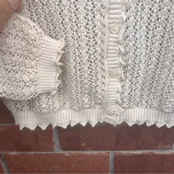 GAP x DOEN Linen-Blend Pointelle Cardigan in Chino Beige Size XS - Picture 8 of 12